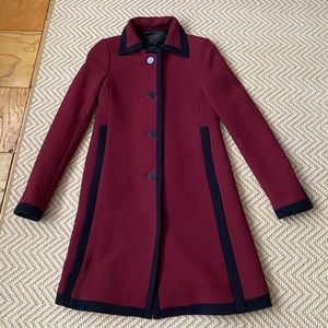 RARE J. Crew Burgundy Wool Lady Coat w/ Trim 00